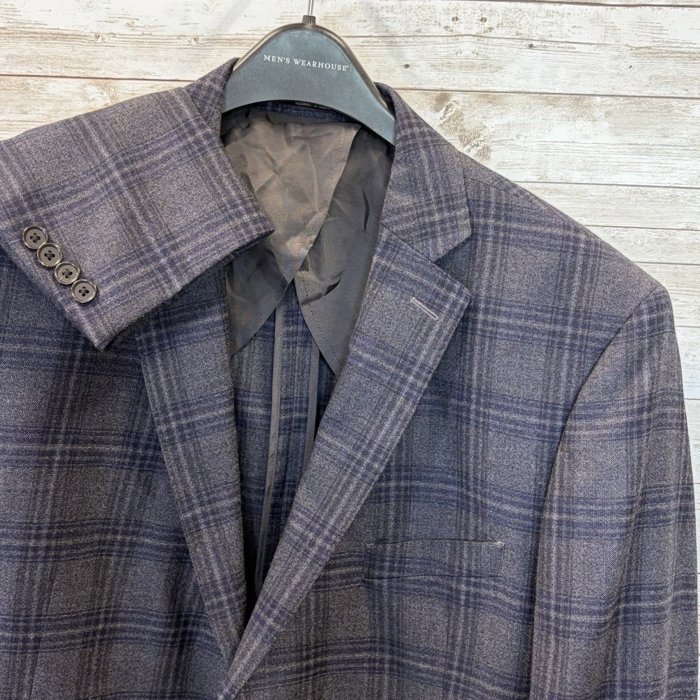 Black Brown 1826 Mens 46R Blazer Slim Fit 100% Wool Glen Plaid Gray Half Lined